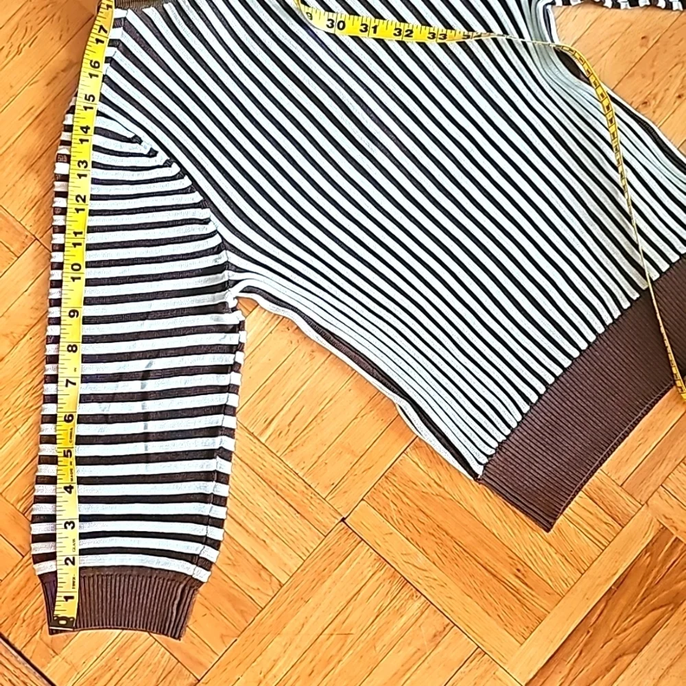 Zara Top, Women's Striped Collared 3 Button Stretchy Rib Knit Polo, S - Picture 7 of 7